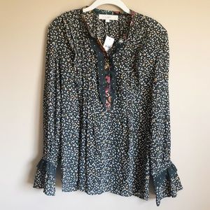 LOFT Long Sleeve Blouse NWT S Floral Polka…